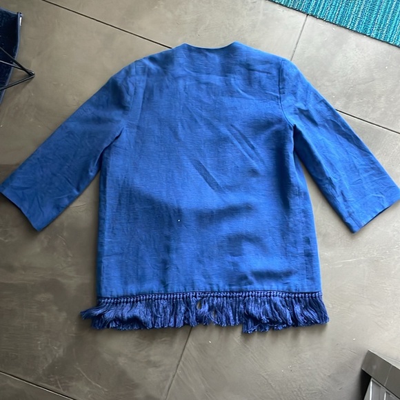 Tory Burch Emily Blue Fringe Trim Jacket Size 4 - Picture 4 of 4